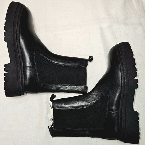 NEW Zara Z1B Chunky Black Leather Chelsea Pull On Boots Women's Size: 39 US 8 - Picture 8 of 11